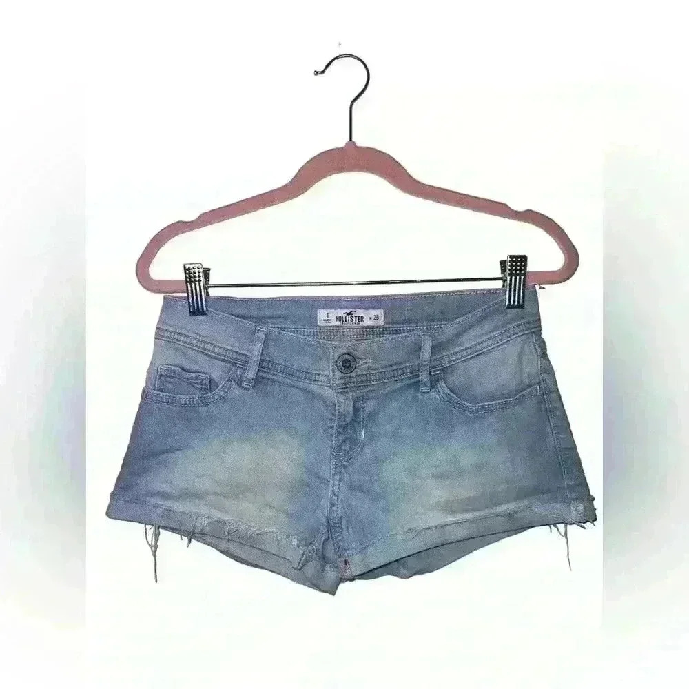 Hollister Slight Distressed Cuffed Light Wash Low Rise Mini Shorts